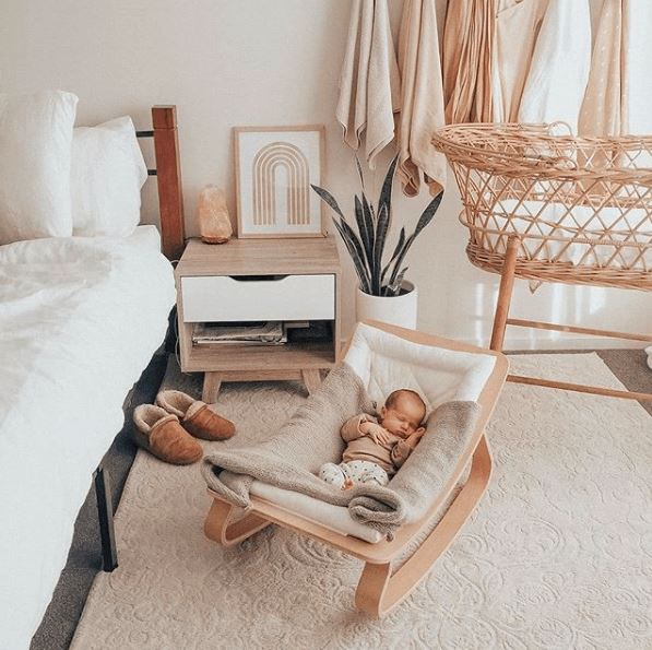 Natural Wooden Organic Cotton Cushion Baby Rocker - Baby Bubble Store